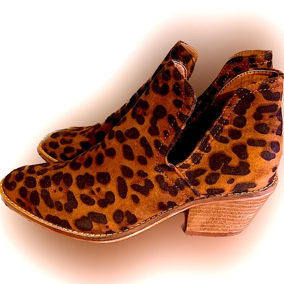 Beast Fashion Leopard Print Ankle Boot Slip On Calf Hair short heel - Picture 4 of 9